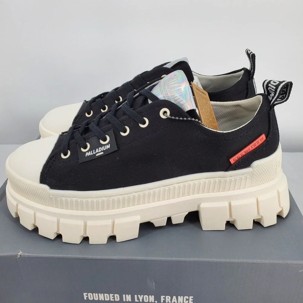 Palladium Womens 9 Revolt Lo TX Black Marshmallow Platform Shoes 97243-016-M New